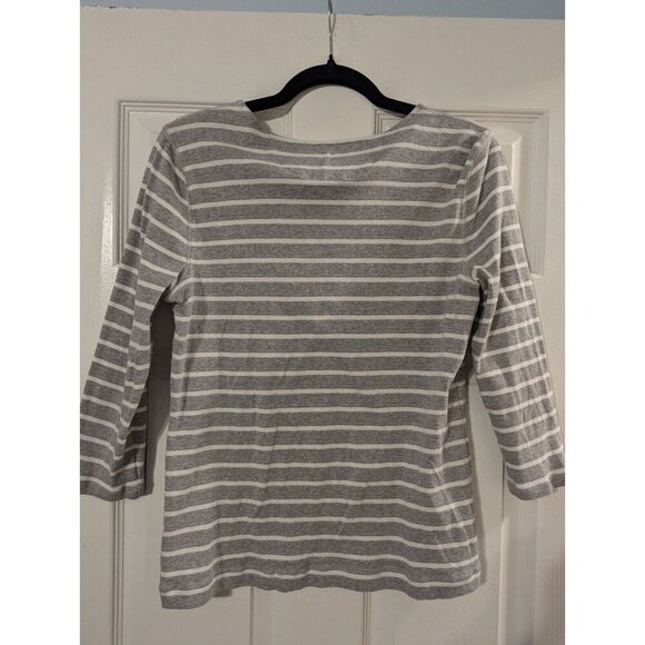 Lauren Ralph Lauren Women's Grey & White Striped 3/4 Sleeve Shirt Large - Picture 4 of 5